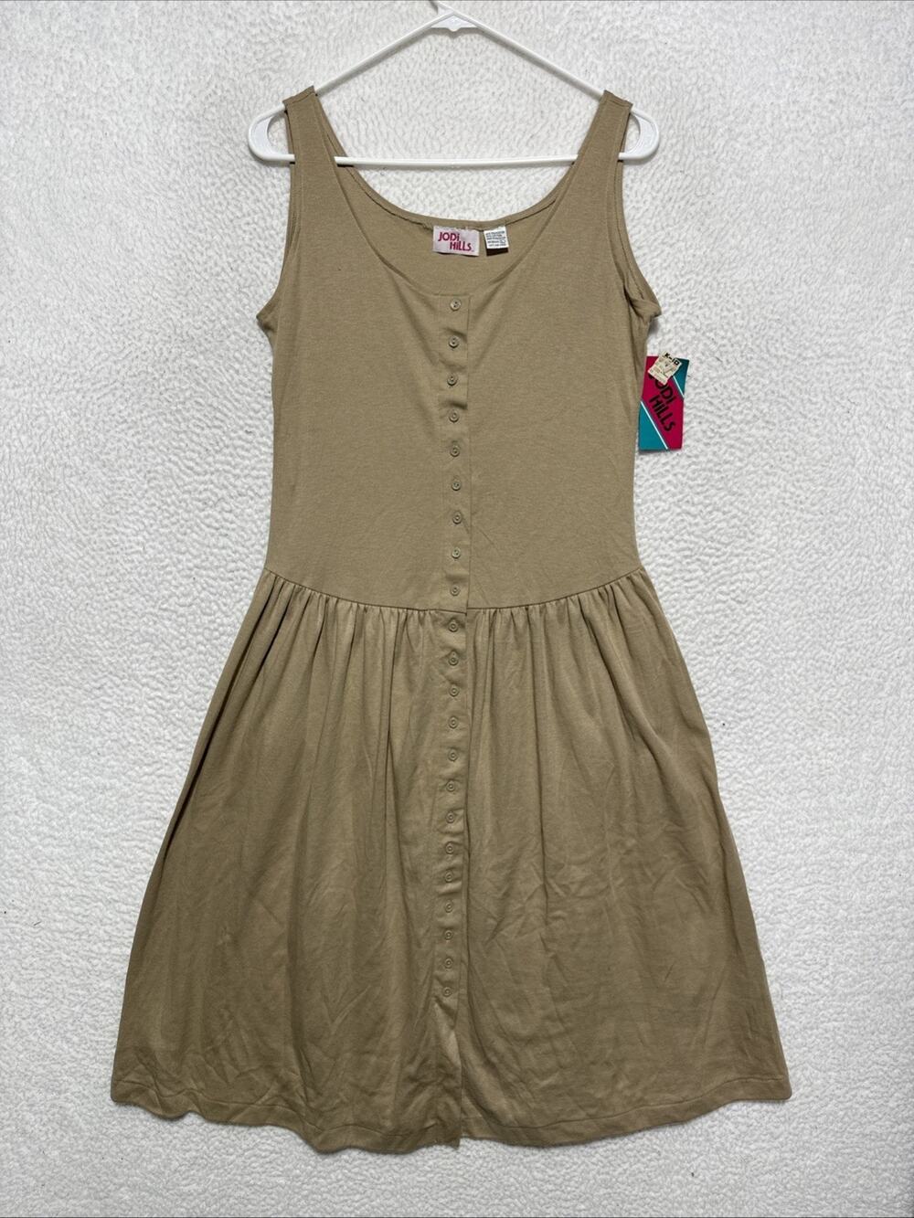 VTG 80’s/90’s Jodi Hill Front Button Down Beige Sundress Women’s Size L